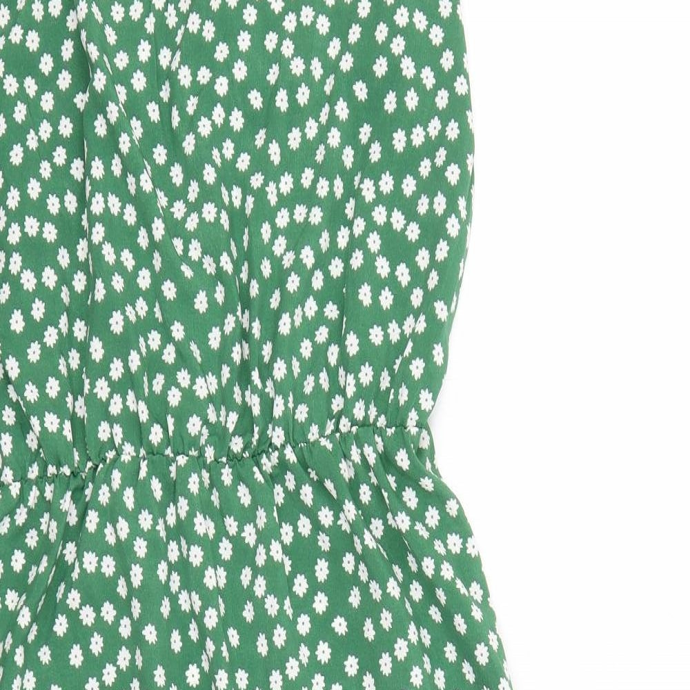SheIn Womens Green Floral Polyester A-Line  Size L  Round Neck