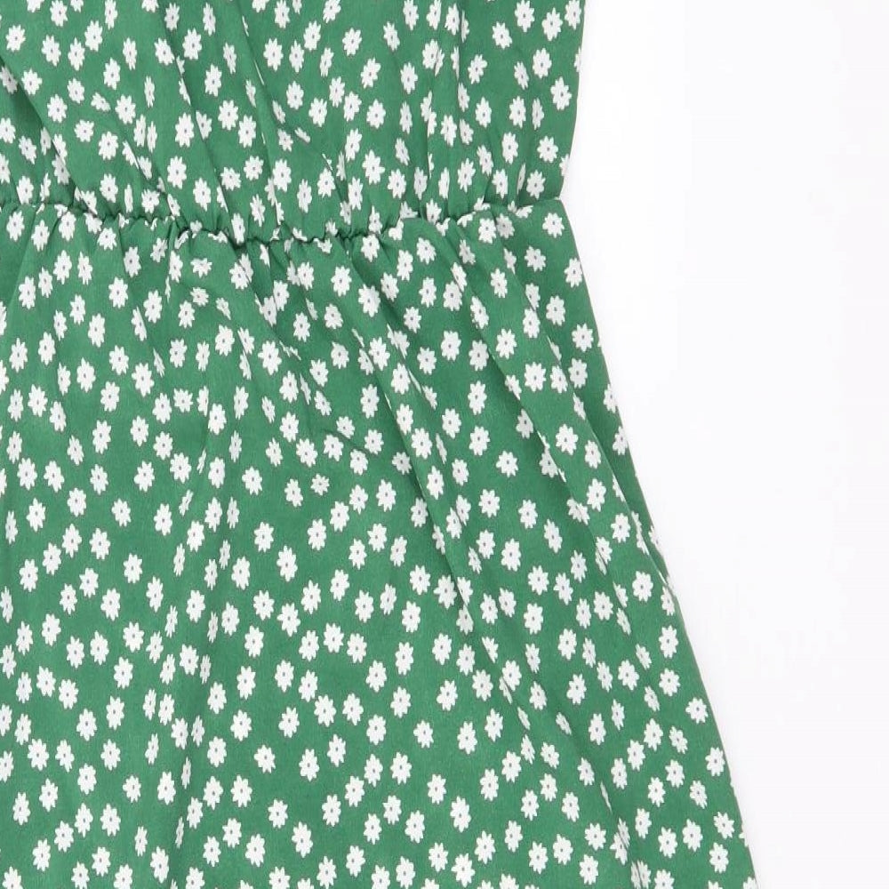SheIn Womens Green Floral Polyester A-Line  Size L  Round Neck
