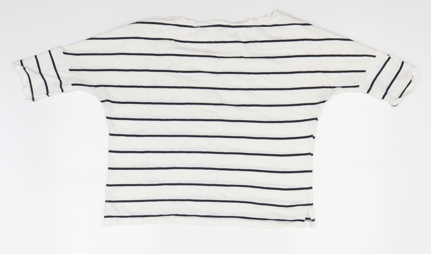 River Island Womens White Striped Cotton Basic T-Shirt Size 10 Round Neck