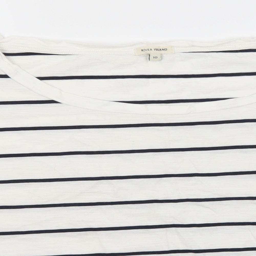 River Island Womens White Striped Cotton Basic T-Shirt Size 10 Round Neck