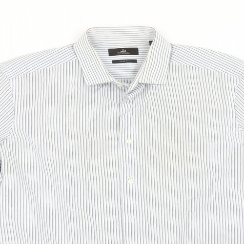 NEXT Mens Blue Striped Polyester  Button-Up Size 15.5 Collared