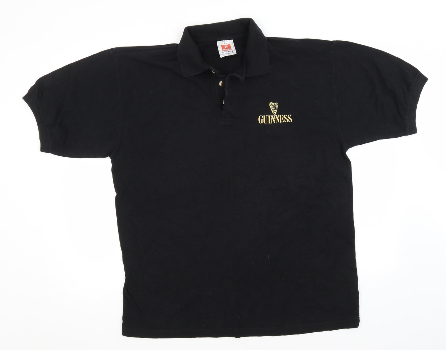 Hanes Mens Black  Cotton  Polo Size XL Collared  - Guinness