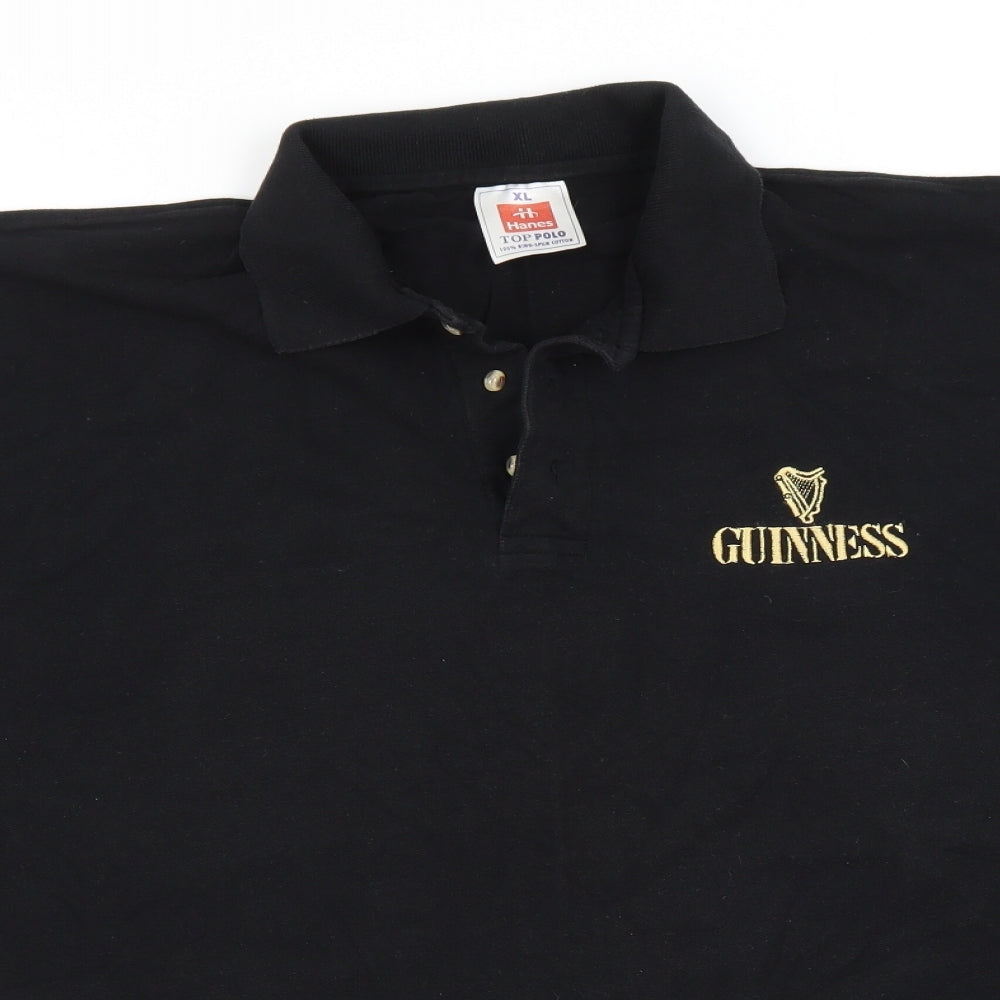 Hanes Mens Black  Cotton  Polo Size XL Collared  - Guinness