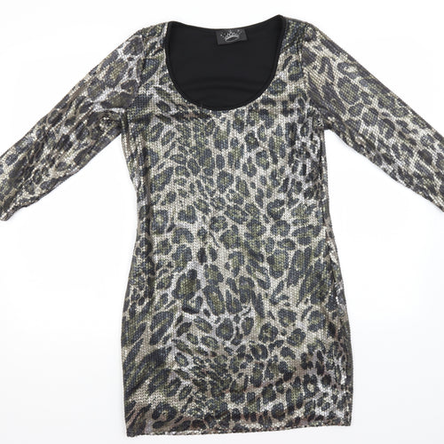 Drama Queen Womens Multicoloured Animal Print Polyamide A-Line  Size 12  Round Neck