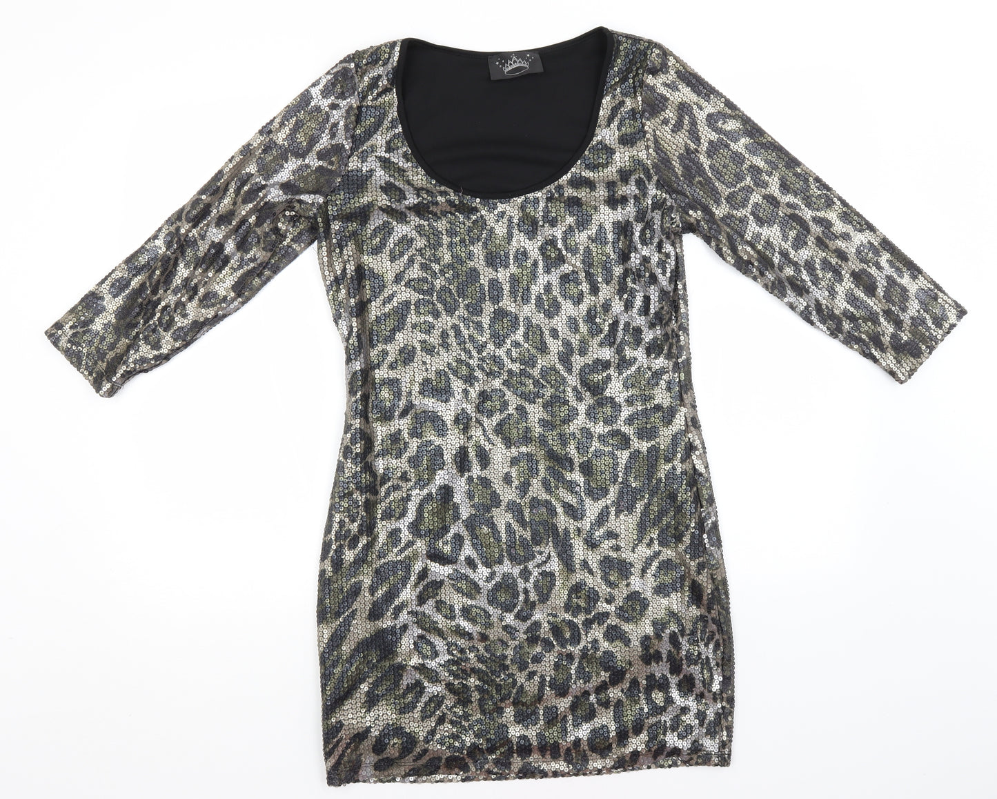Drama Queen Womens Multicoloured Animal Print Polyamide A-Line  Size 12  Round Neck