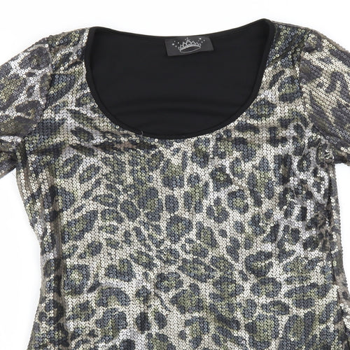 Drama Queen Womens Multicoloured Animal Print Polyamide A-Line  Size 12  Round Neck
