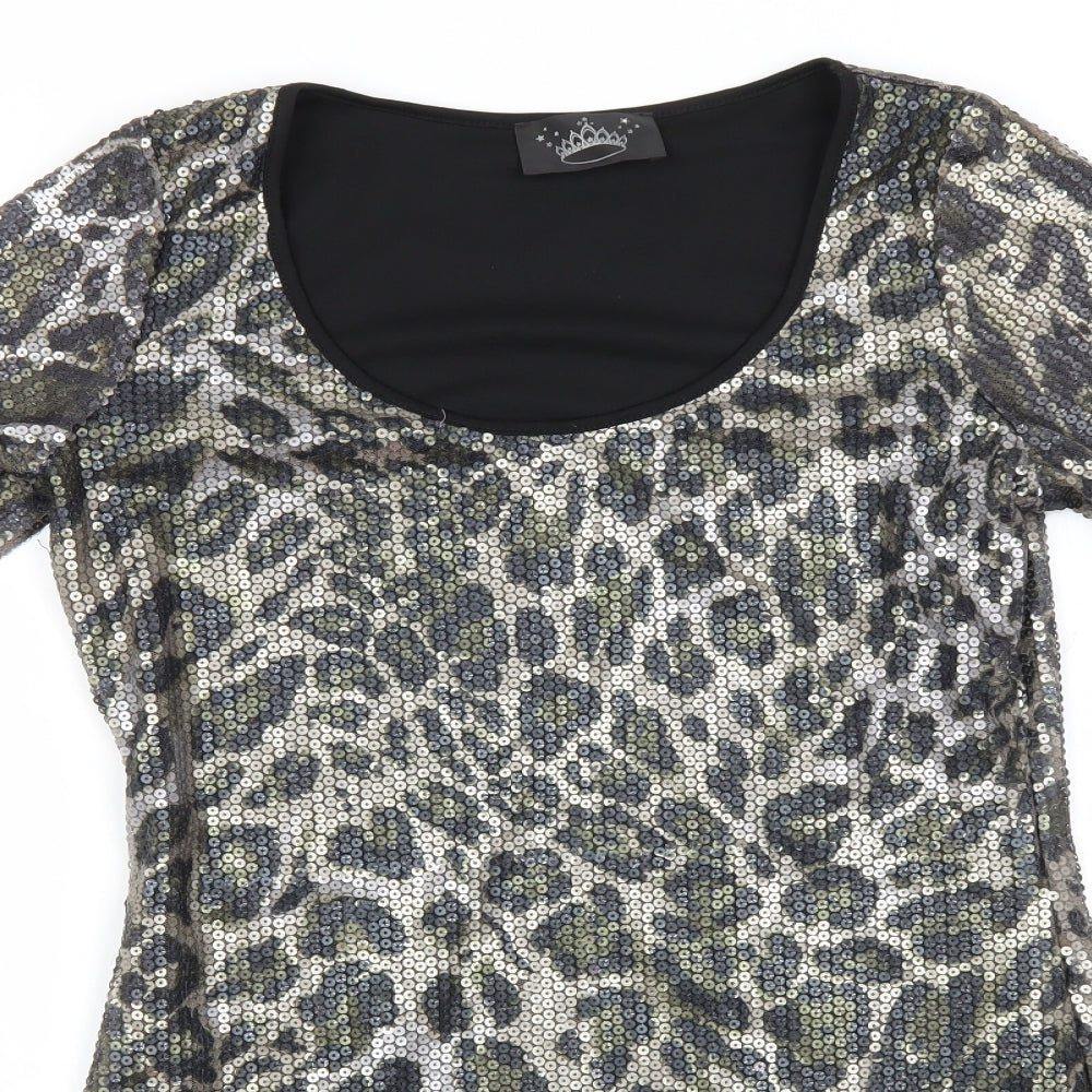Drama Queen Womens Multicoloured Animal Print Polyamide A-Line  Size 12  Round Neck