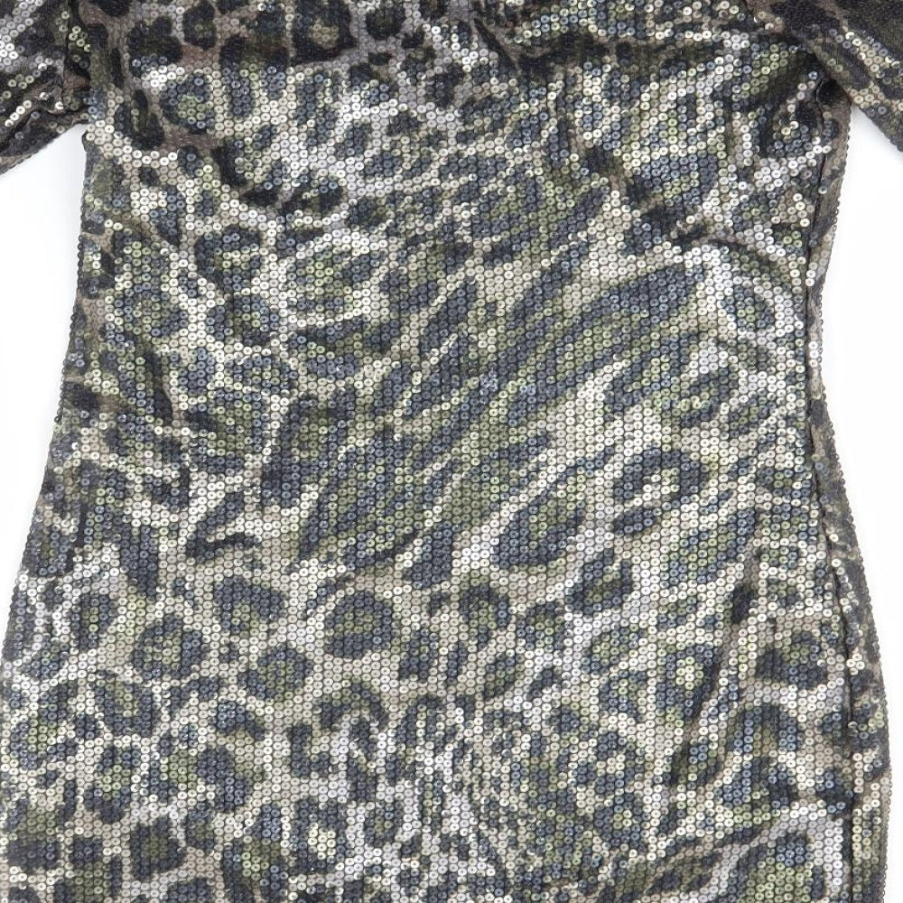 Drama Queen Womens Multicoloured Animal Print Polyamide A-Line  Size 12  Round Neck