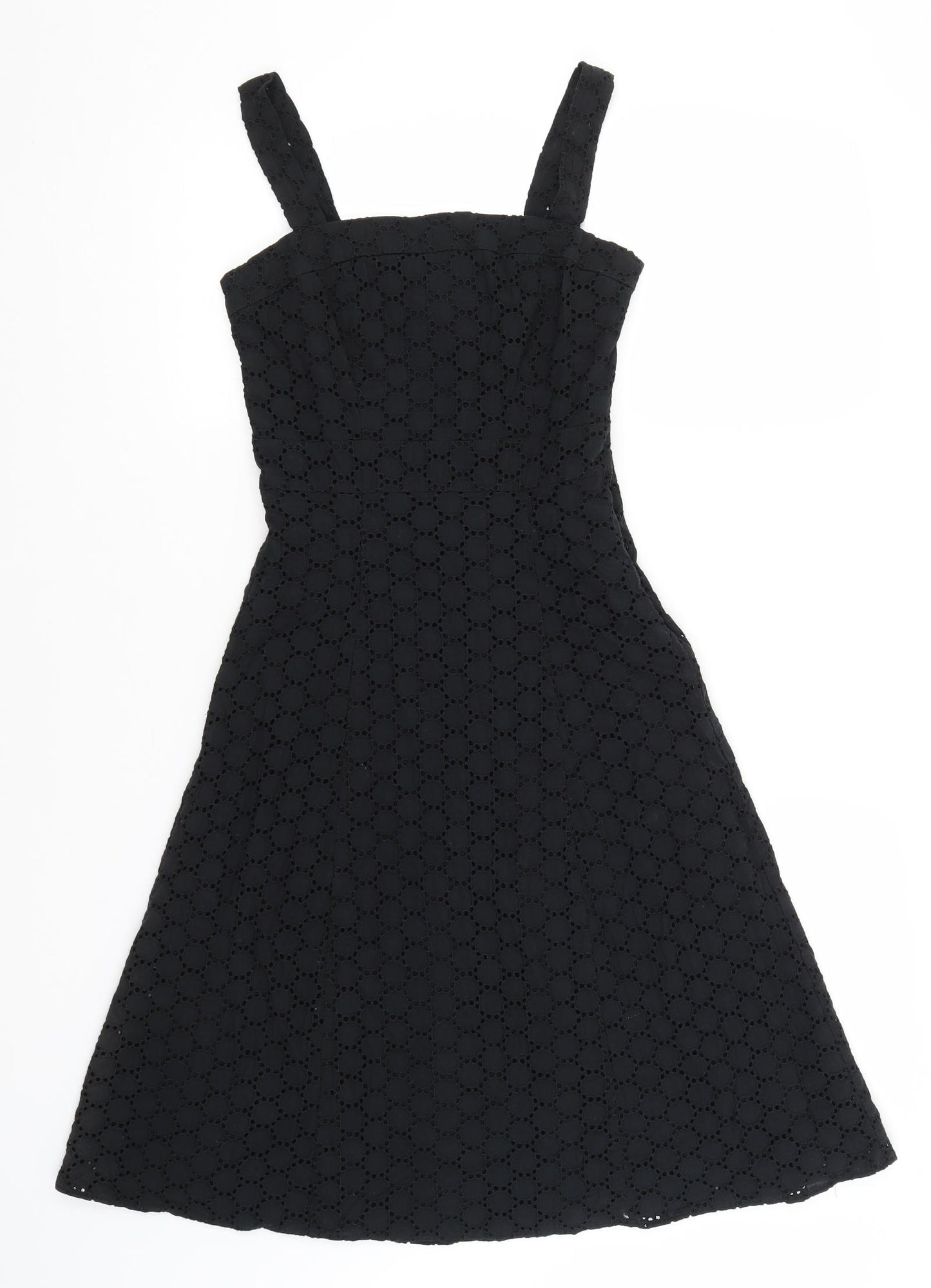 Debenhams Womens Black Geometric Cotton A-Line  Size 8  Square Neck