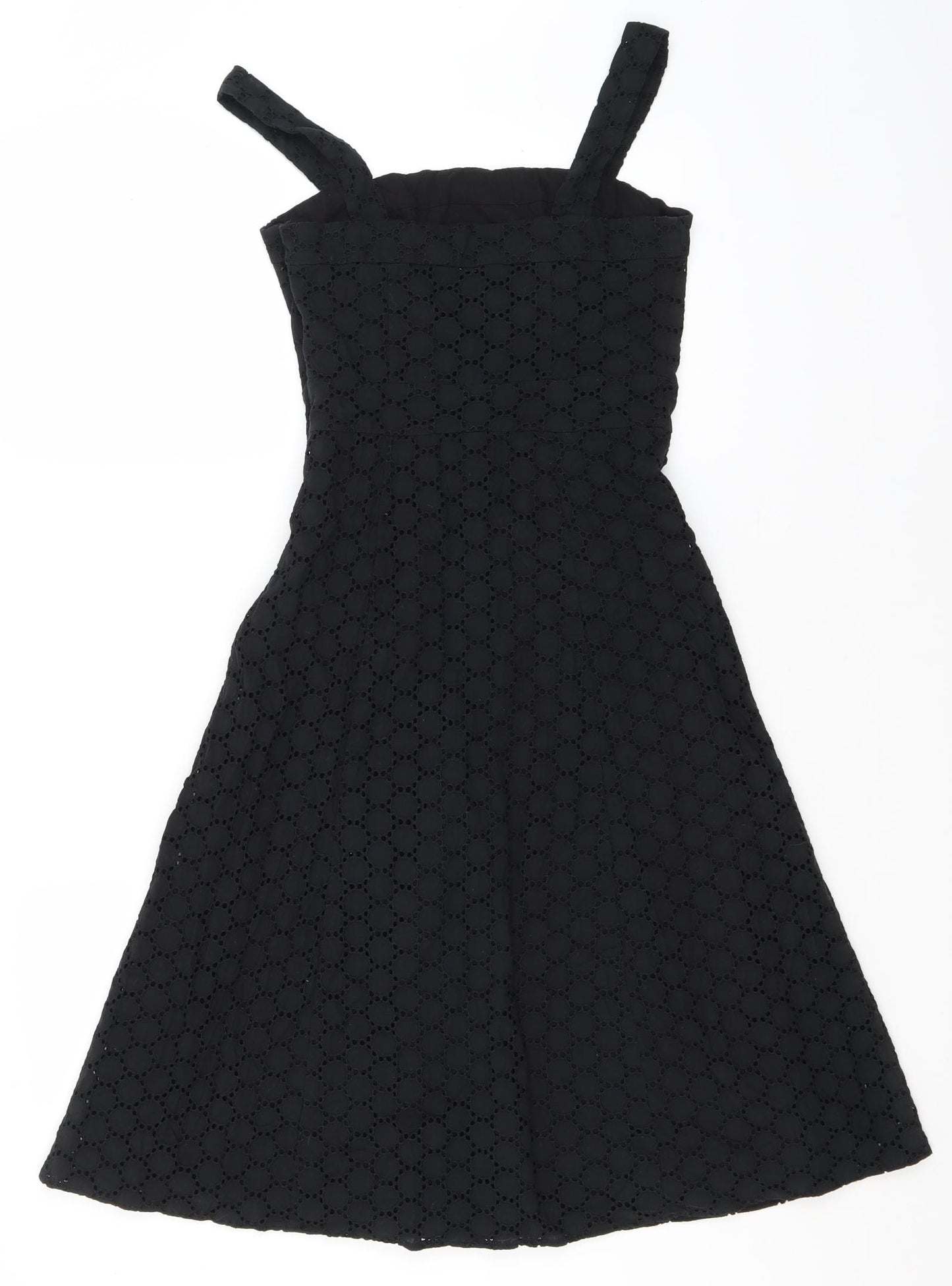 Debenhams Womens Black Geometric Cotton A-Line  Size 8  Square Neck