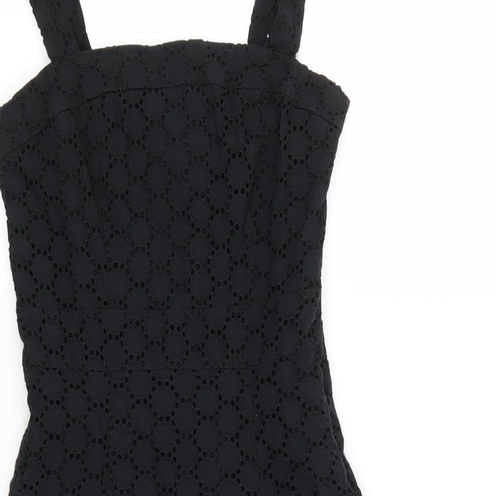 Debenhams Womens Black Geometric Cotton A-Line  Size 8  Square Neck