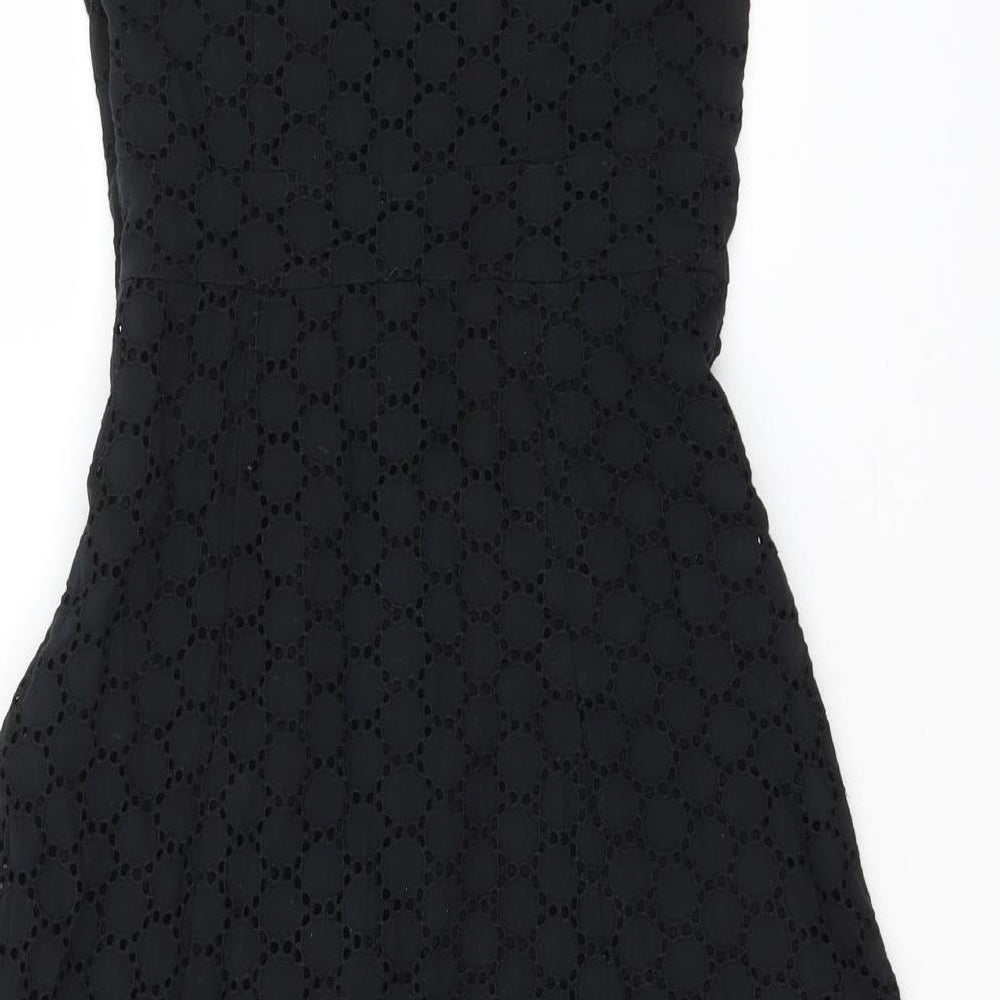 Debenhams Womens Black Geometric Cotton A-Line  Size 8  Square Neck