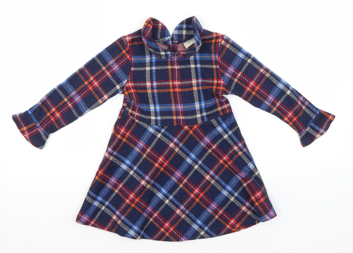 NEXT Girls Blue Plaid Polyester A-Line  Size 2-3 Years  High Neck