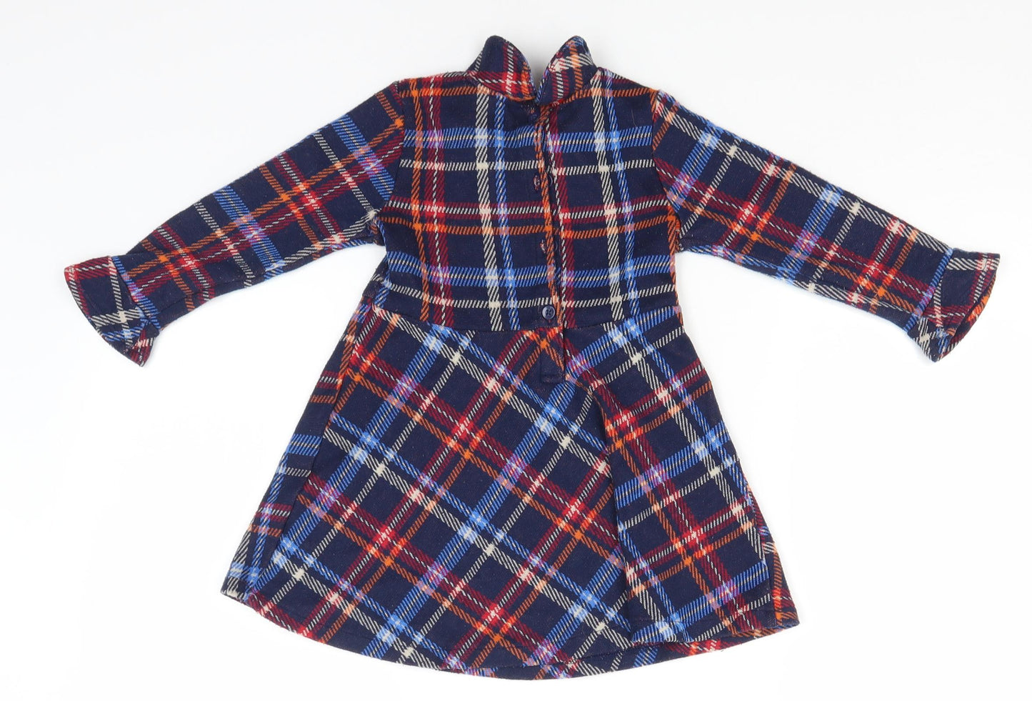 NEXT Girls Blue Plaid Polyester A-Line  Size 2-3 Years  High Neck