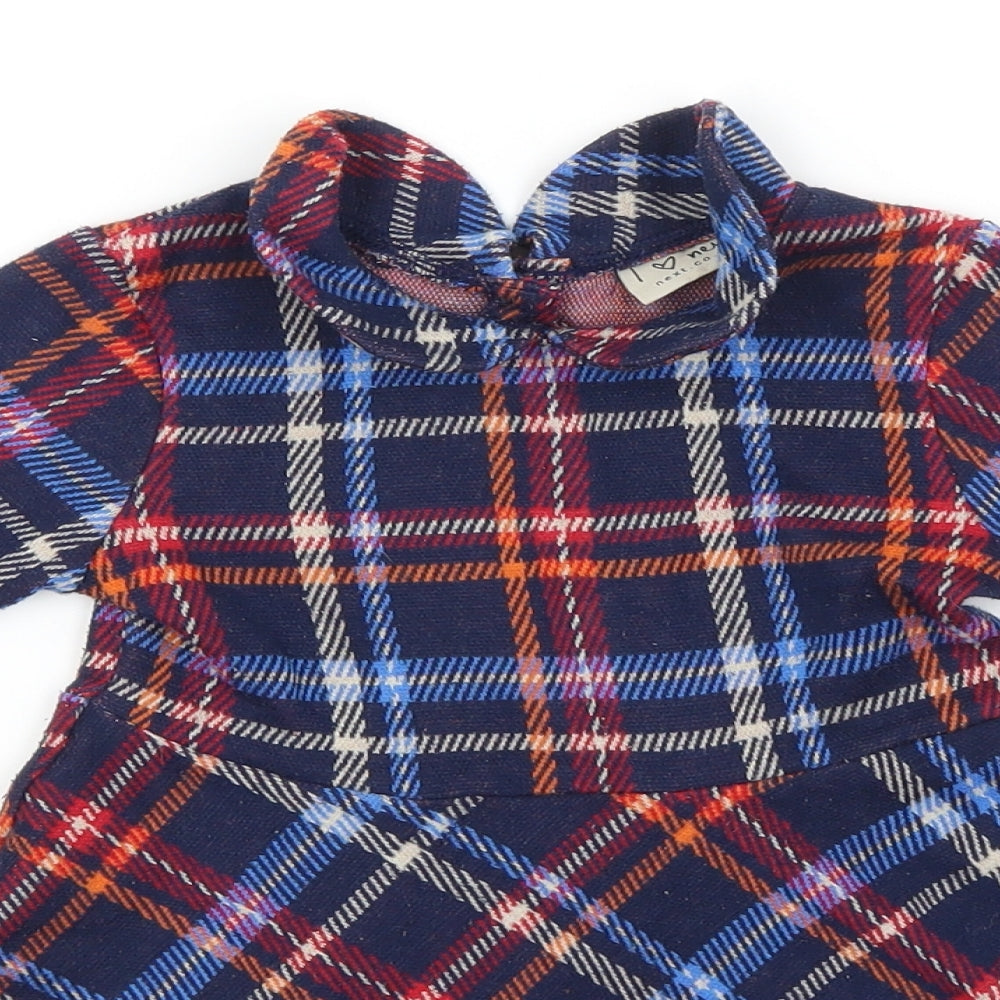 NEXT Girls Blue Plaid Polyester A-Line  Size 2-3 Years  High Neck