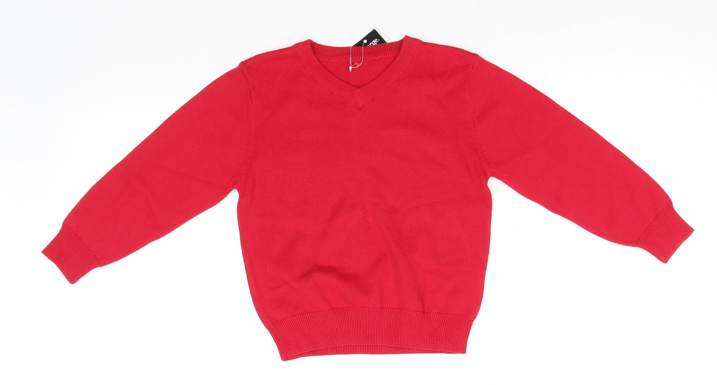 George Boys Red V-Neck  Cotton Pullover Jumper Size 4-5 Years