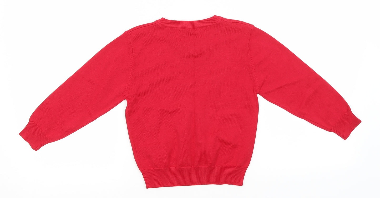 George Boys Red V-Neck  Cotton Pullover Jumper Size 4-5 Years