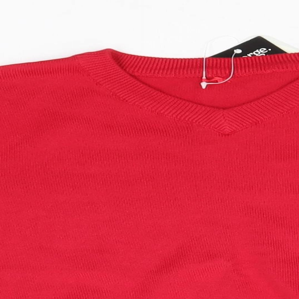 George Boys Red V-Neck  Cotton Pullover Jumper Size 4-5 Years