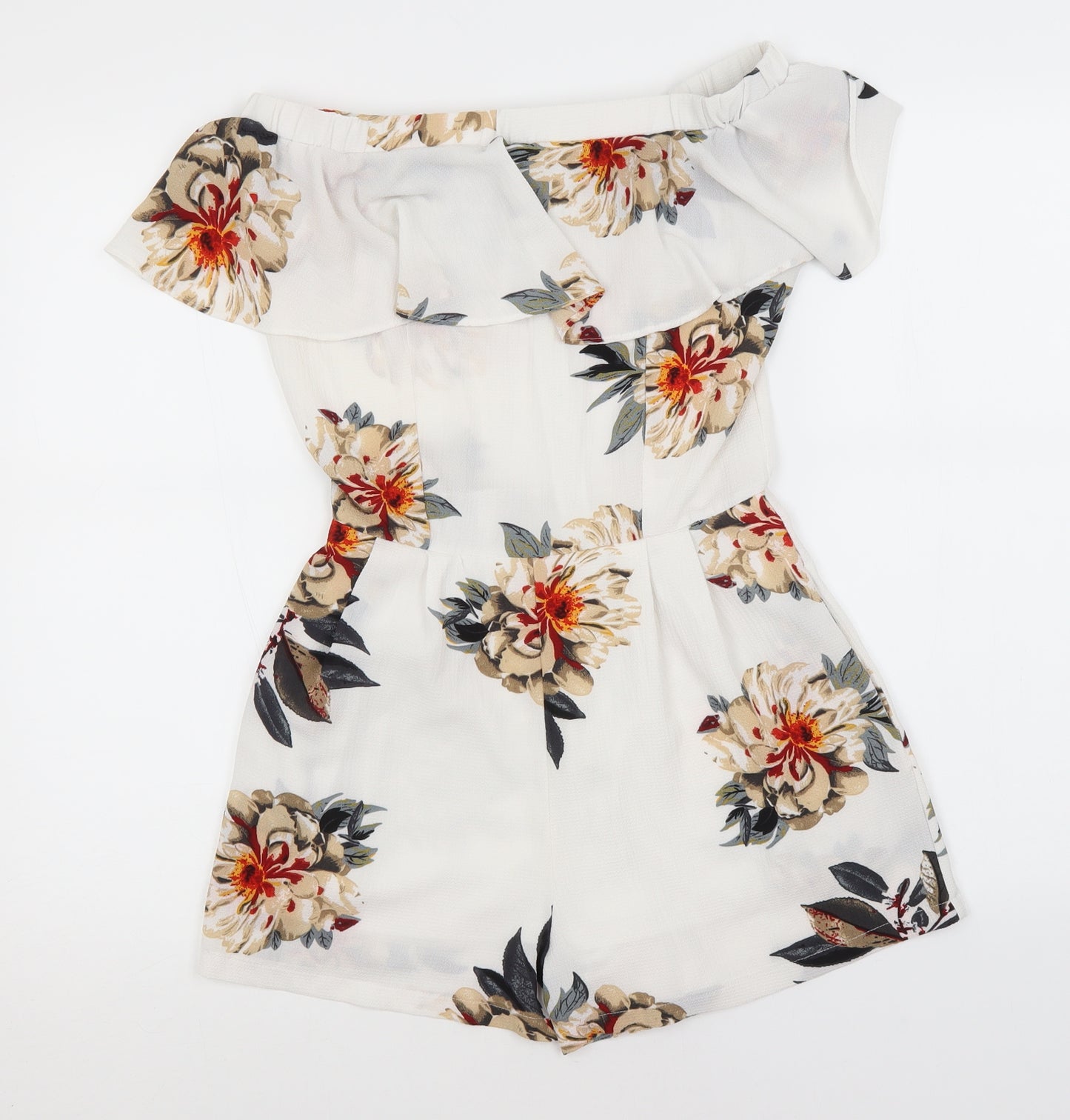 Cameo Womens White Floral Polyester Jumpsuit One-Piece Size 8