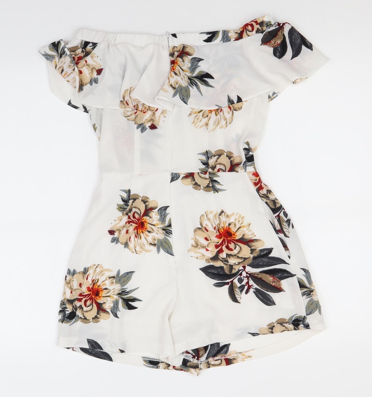 Cameo Womens White Floral Polyester Jumpsuit One-Piece Size 8