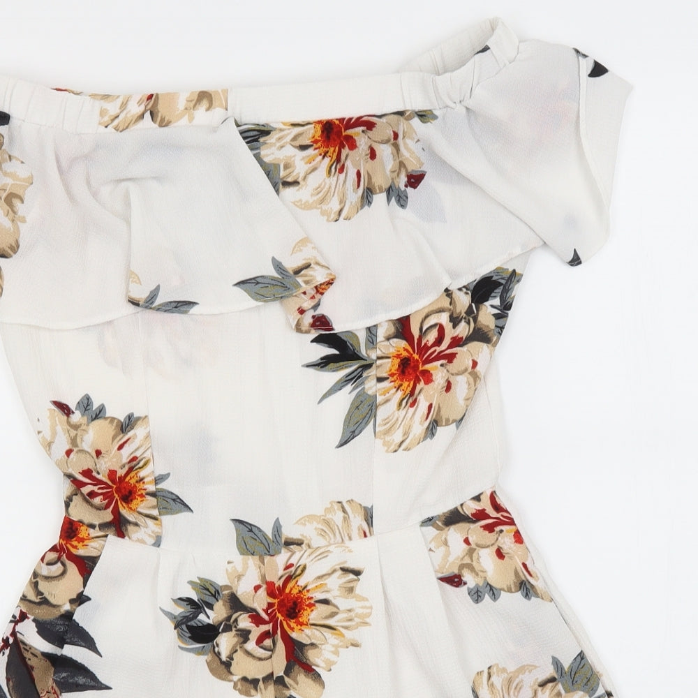 Cameo Womens White Floral Polyester Jumpsuit One-Piece Size 8