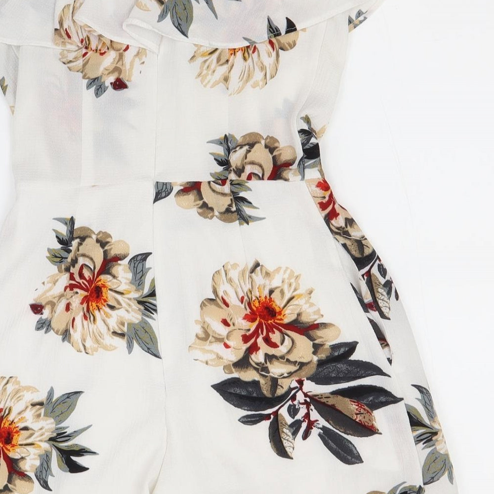 Cameo Womens White Floral Polyester Jumpsuit One-Piece Size 8