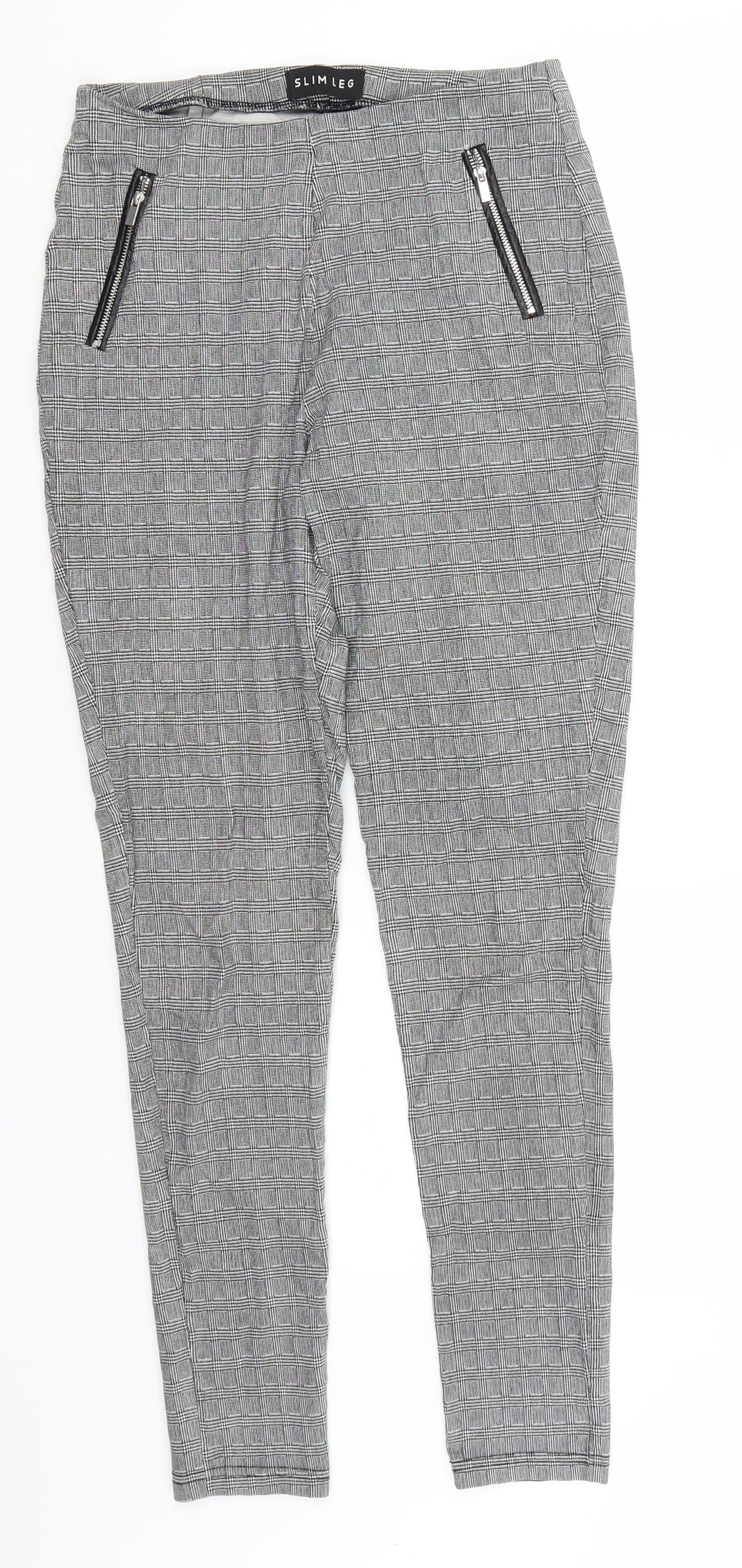 Peacocks Womens Grey Plaid Viscose Trousers  Size 8 L28 in Regular