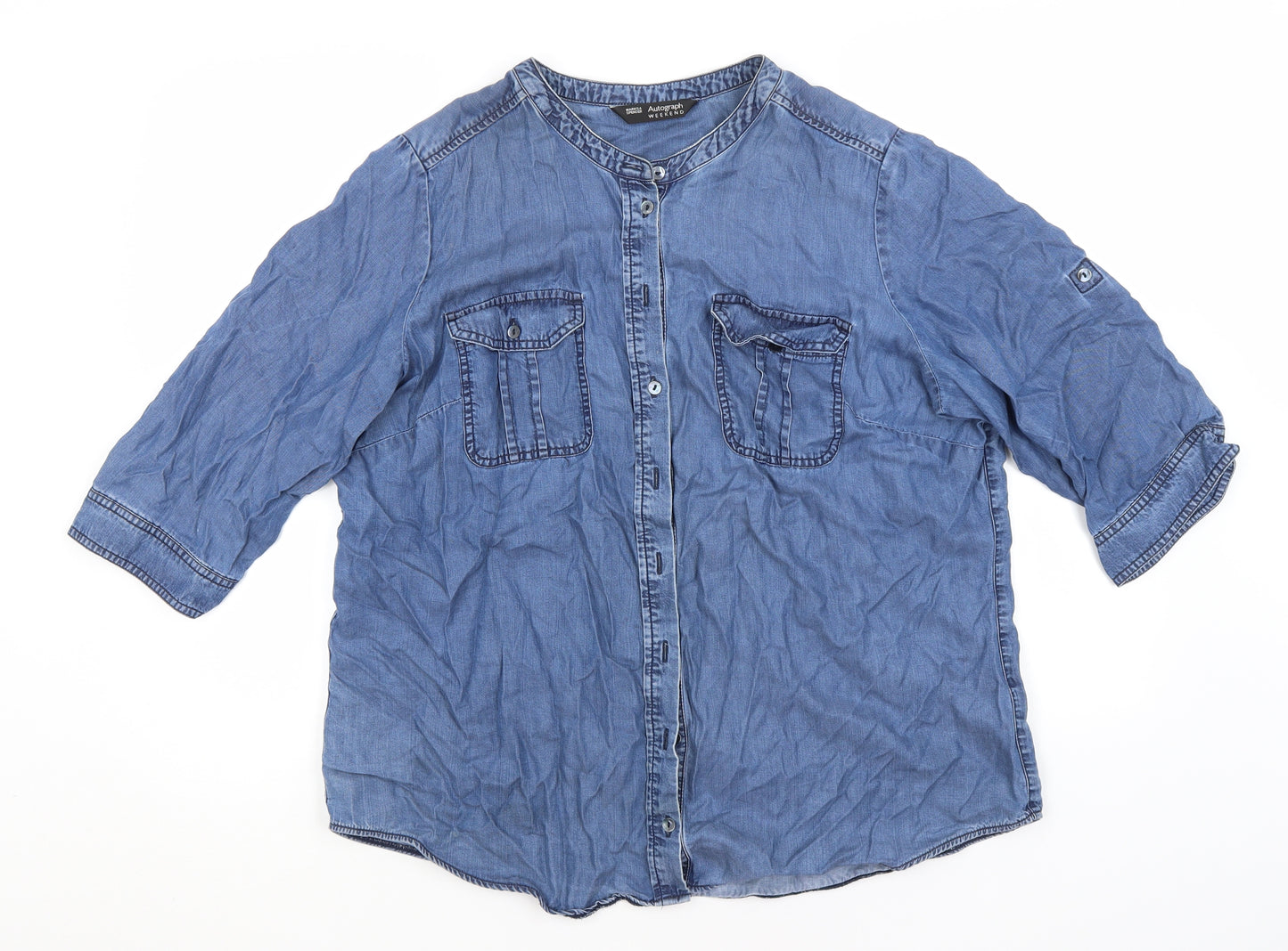 Autograph Womens Blue  Lyocell Basic Button-Up Size 20 Round Neck