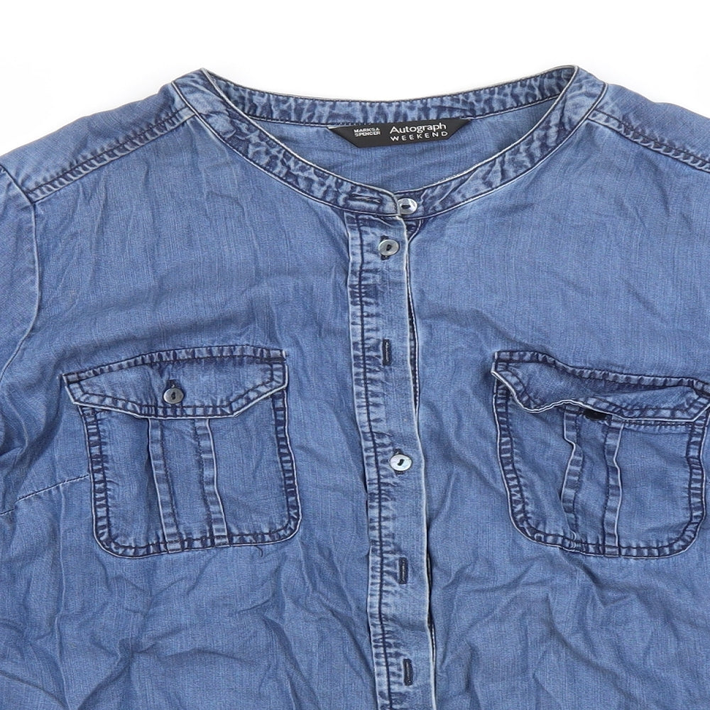 Autograph Womens Blue  Lyocell Basic Button-Up Size 20 Round Neck