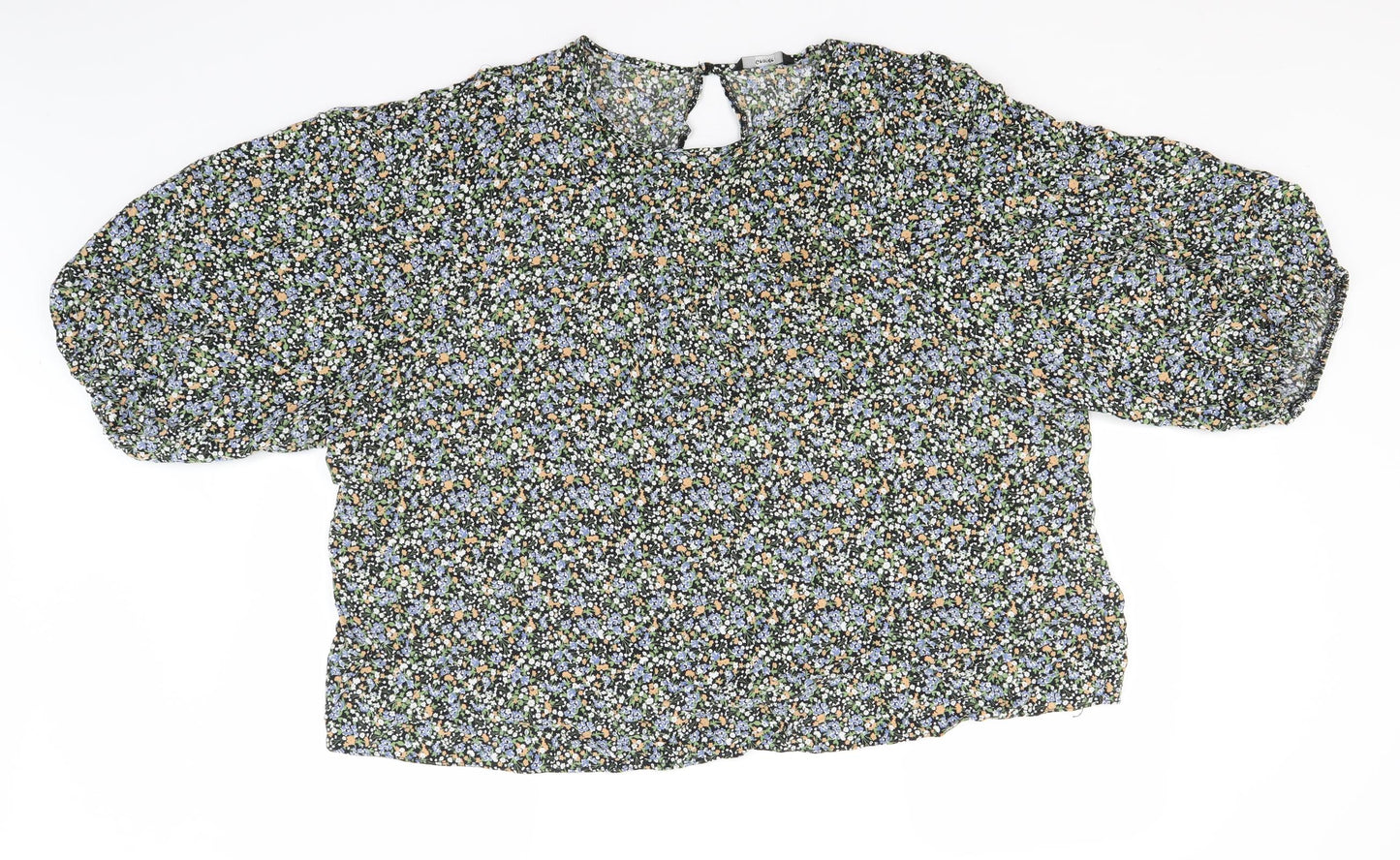George Womens Black Floral Viscose Basic Blouse Size 24 Round Neck