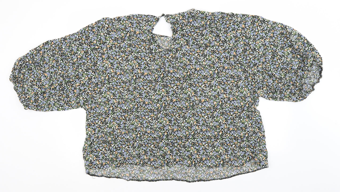 George Womens Black Floral Viscose Basic Blouse Size 24 Round Neck