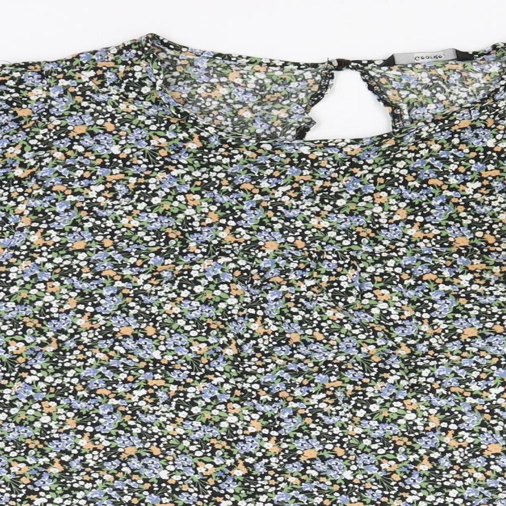 George Womens Black Floral Viscose Basic Blouse Size 24 Round Neck