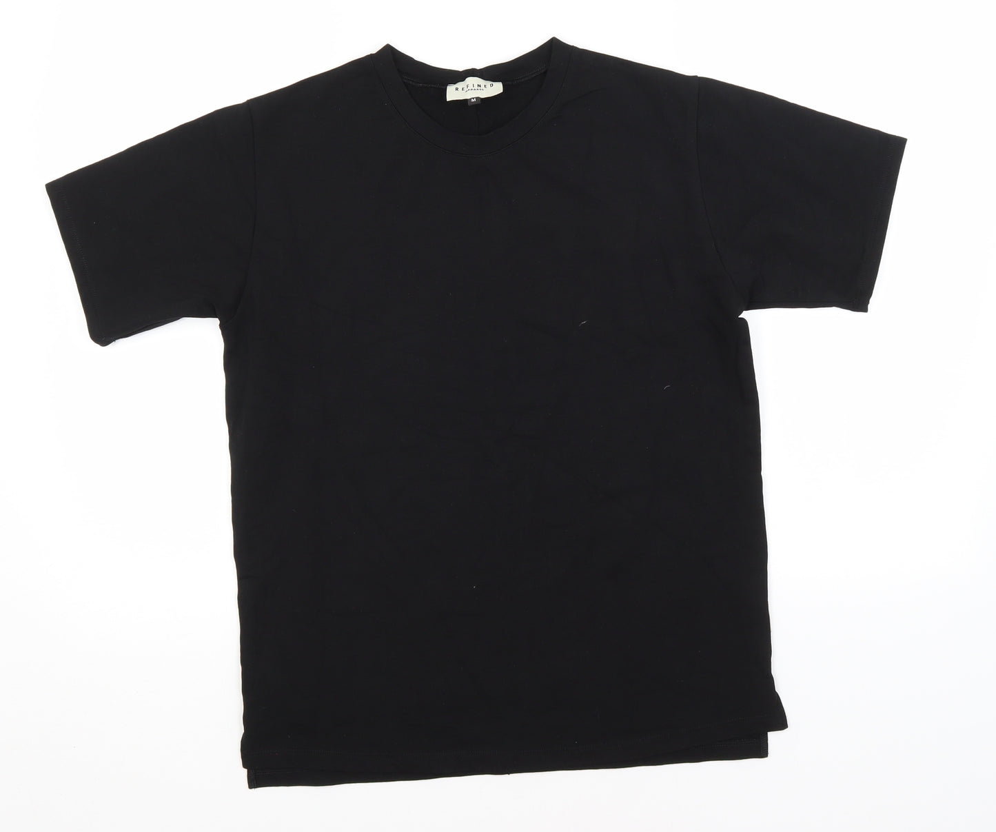 Refind Mens Black  Cotton  T-Shirt Size M Round Neck
