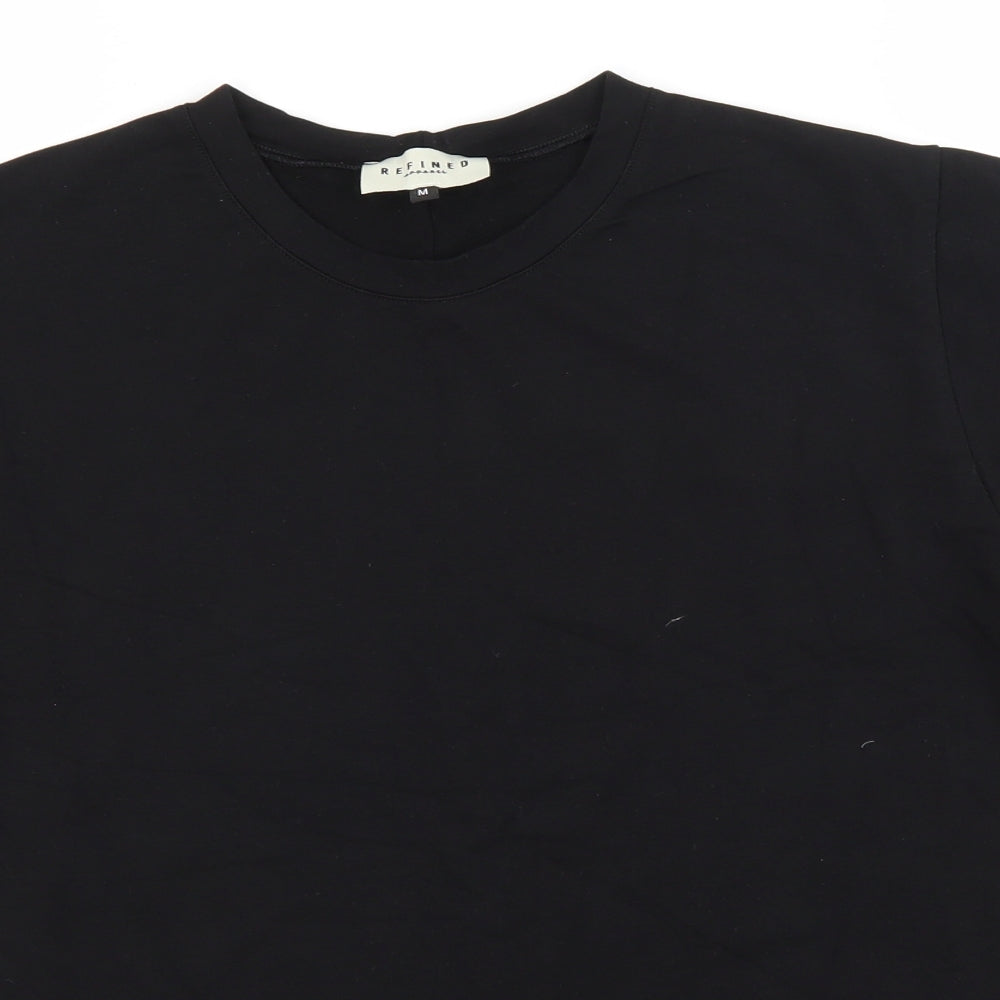 Refind Mens Black  Cotton  T-Shirt Size M Round Neck