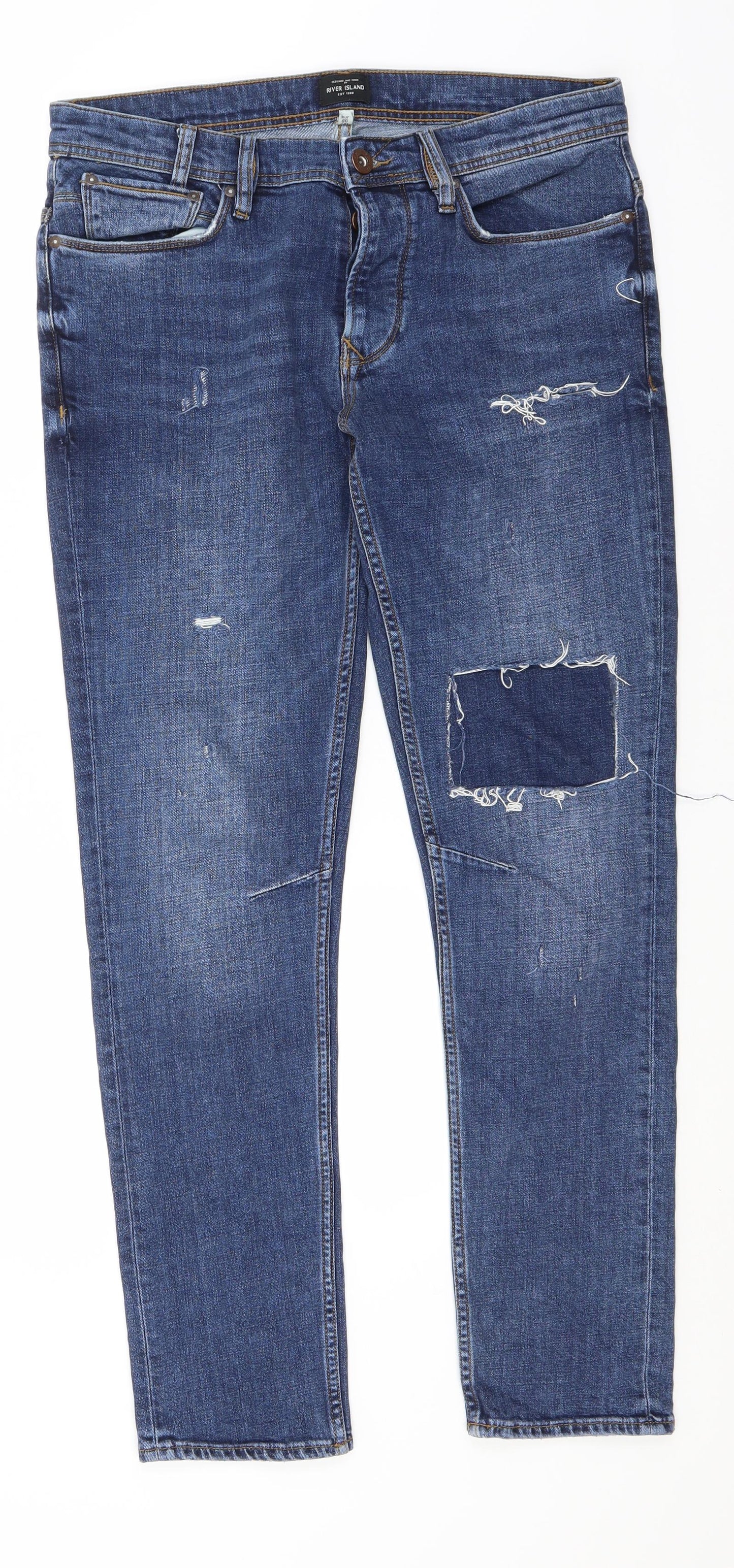 River Island Womens Blue  Cotton Straight Jeans Size 34 in L30 in Regular