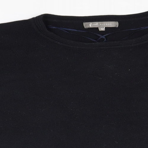 Avenue Mens Black Round Neck  Acrylic Pullover Jumper Size M