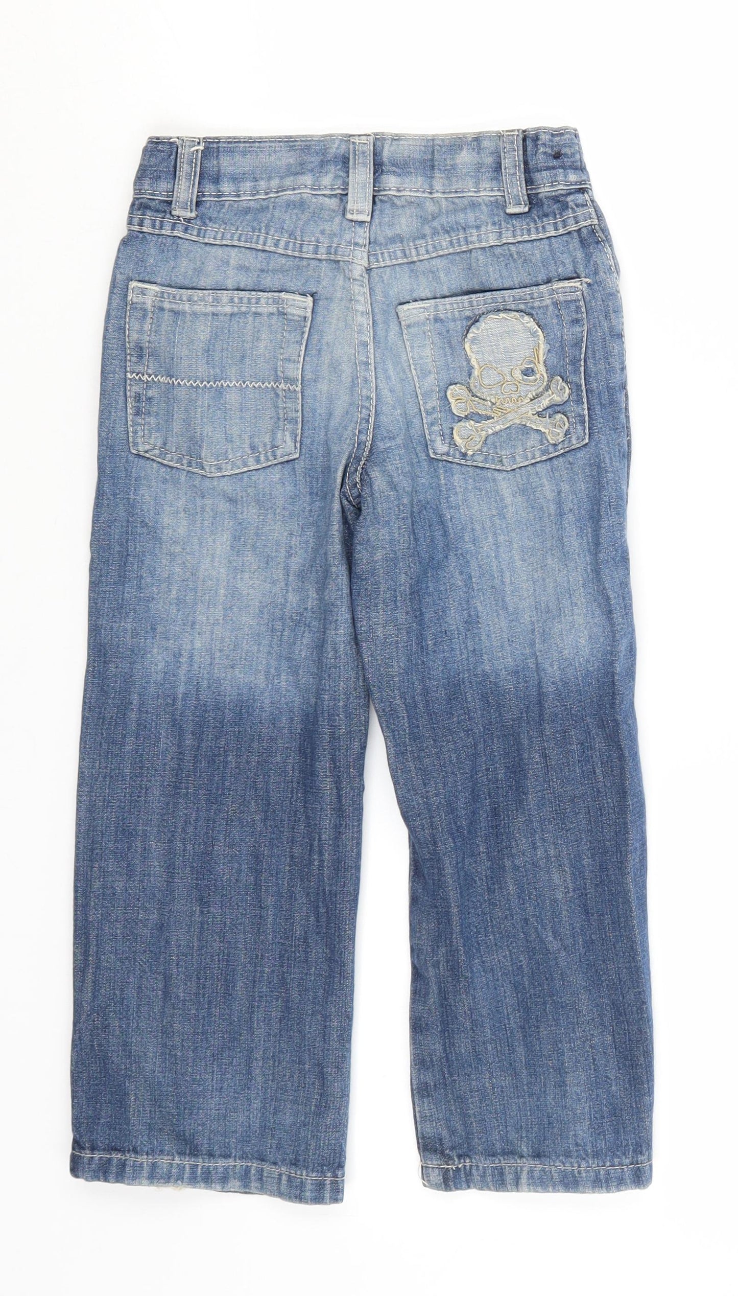 Denim & Co. Boys Blue  Cotton Straight Jeans Size 5-6 Years  Regular  - Skull and Bones