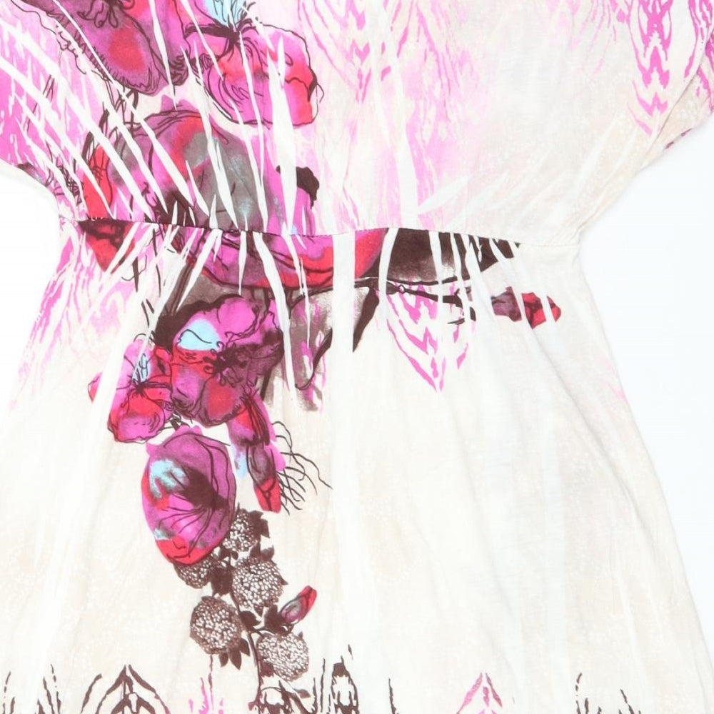 Buffalo Womens White Floral Viscose Basic T-Shirt Size 14 V-Neck