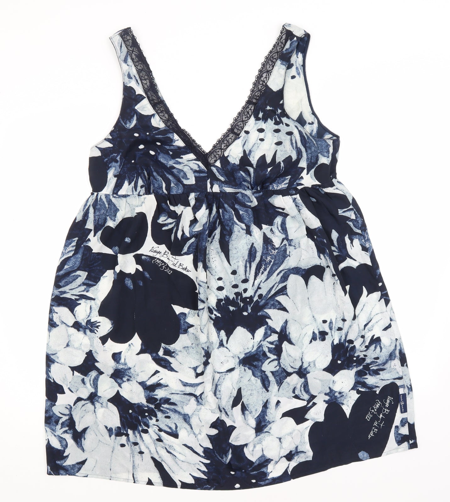 Debenhams Womens Blue Floral Polyester A-Line  Size 16  V-Neck