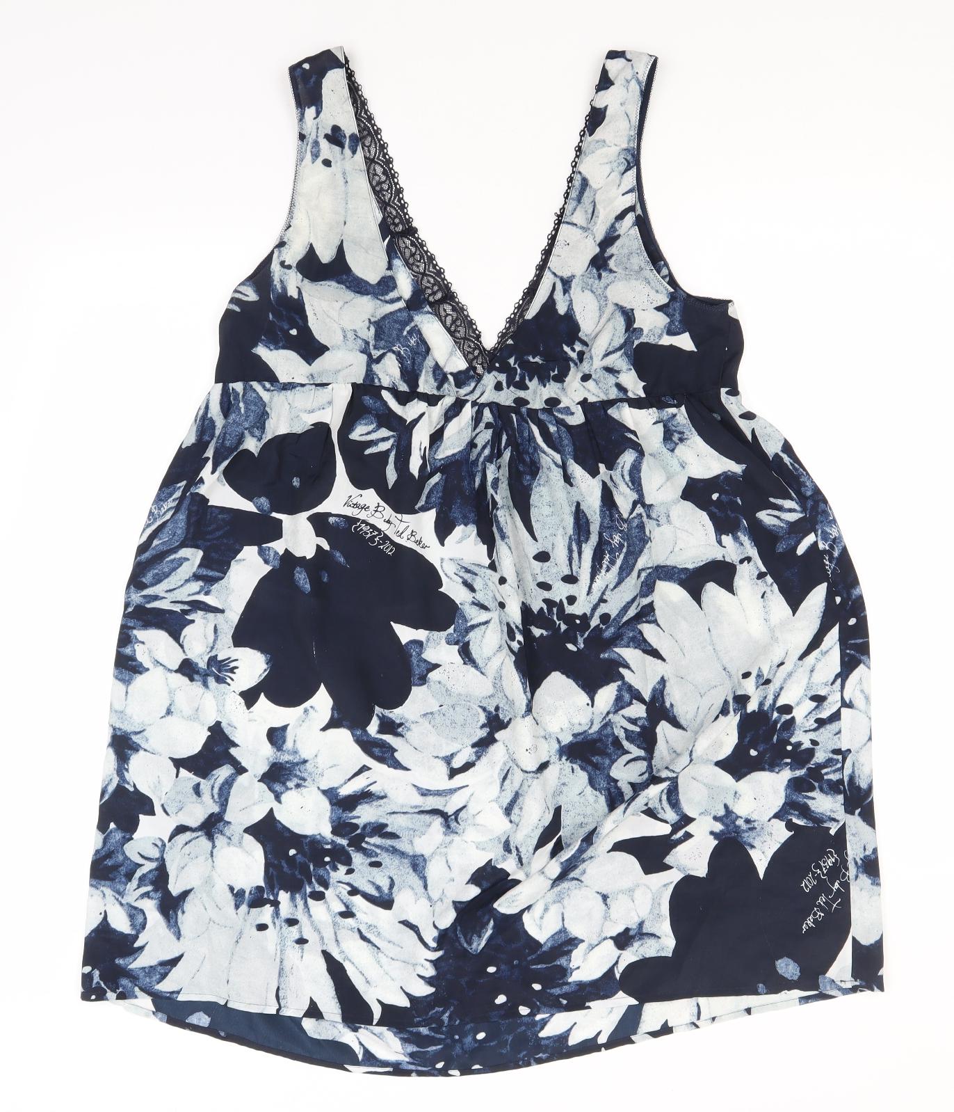 Debenhams Womens Blue Floral Polyester A-Line  Size 16  V-Neck