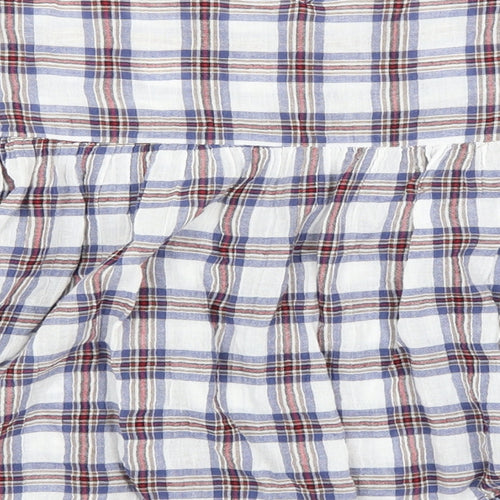 New Look Womens Blue Plaid Cotton Basic T-Shirt Size 8 Round Neck