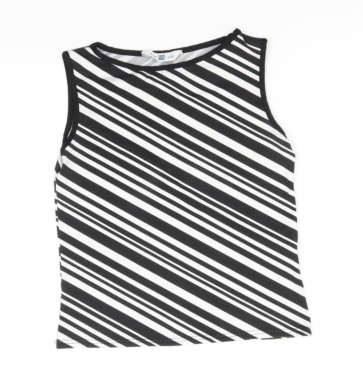 New Look Womens Black Striped Polyester Basic Tank Size 12 Round Neck