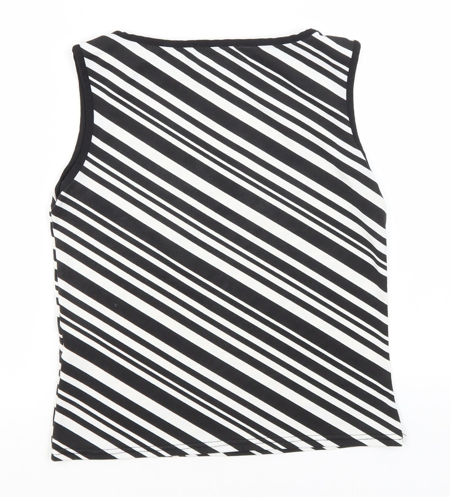 New Look Womens Black Striped Polyester Basic Tank Size 12 Round Neck