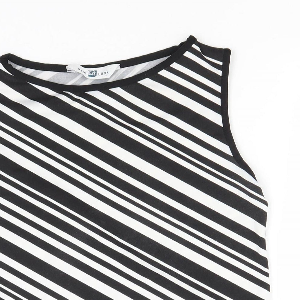 New Look Womens Black Striped Polyester Basic Tank Size 12 Round Neck
