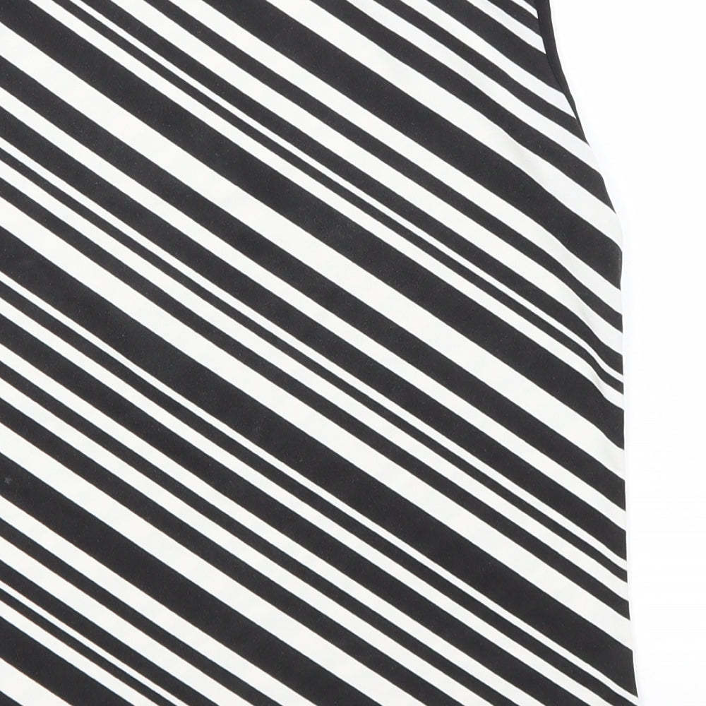 New Look Womens Black Striped Polyester Basic Tank Size 12 Round Neck