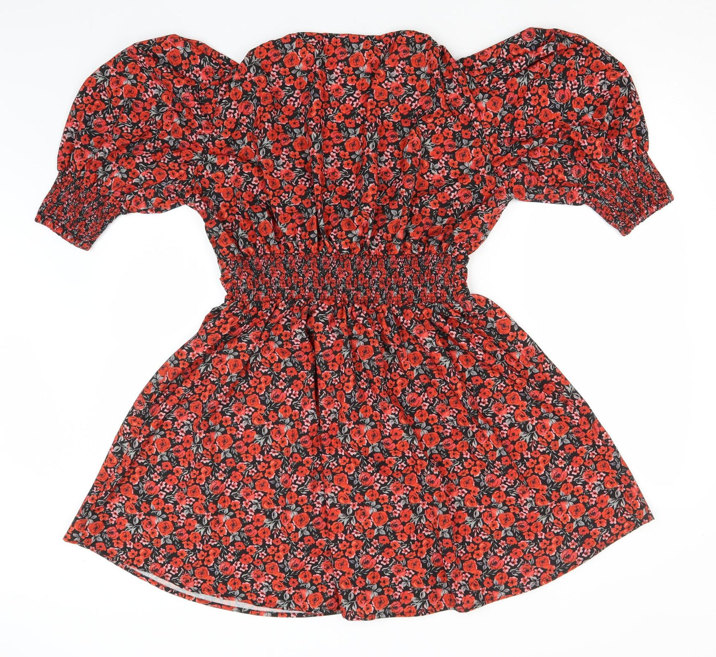 SheIn Womens Red Floral Polyester T-Shirt Dress  Size M  V-Neck