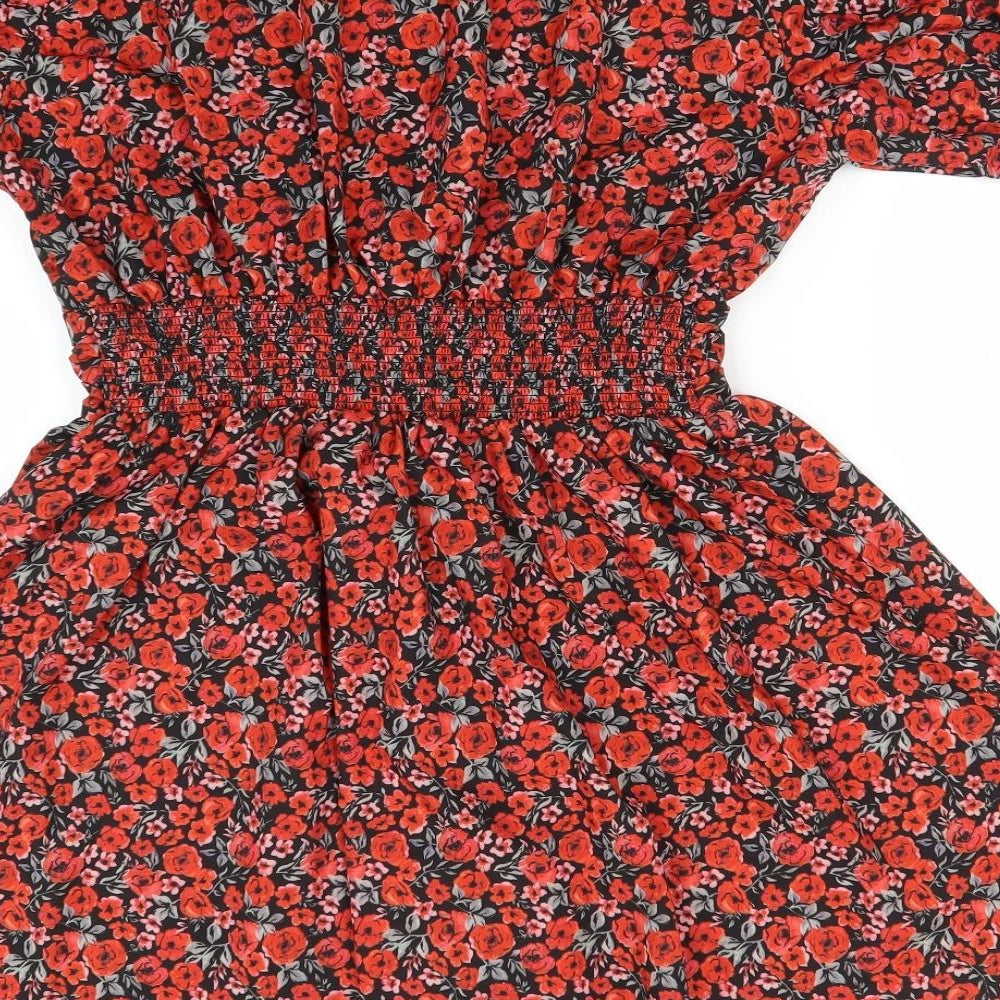 SheIn Womens Red Floral Polyester T-Shirt Dress  Size M  V-Neck