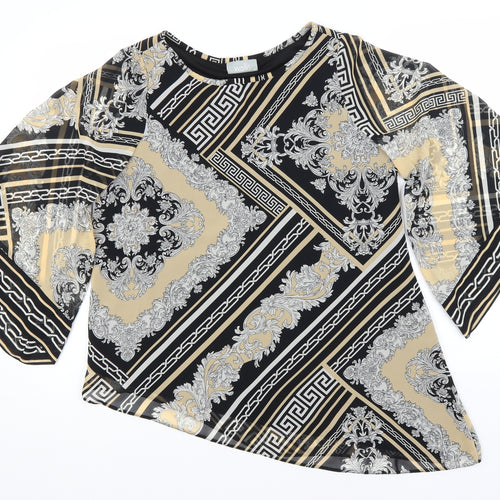 Wallis Womens Black Geometric Polyester Basic Blouse Size S Round Neck