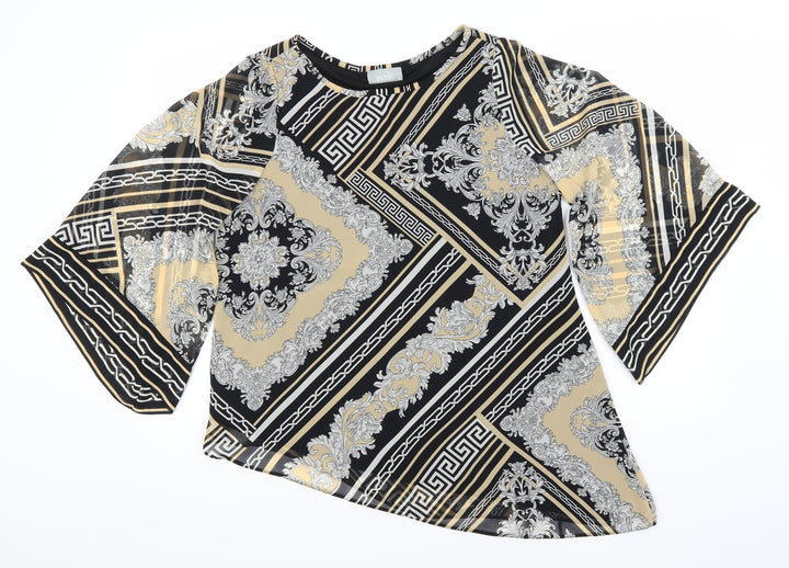 Wallis Womens Black Geometric Polyester Basic Blouse Size S Round Neck