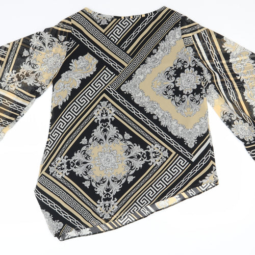 Wallis Womens Black Geometric Polyester Basic Blouse Size S Round Neck